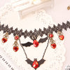 Black Hollow Velvet Chokers Bats Lace Necklace Heart Rhinestone Charm Statement Chain Necklaces For Women Halloween Jewelry Gift
