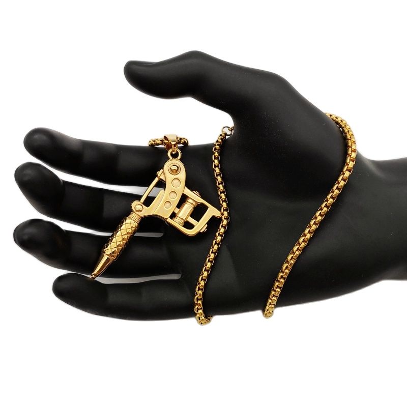 Black Knight Vintage mens cool Tattoo Machine pendant necklace 316 stainless steel hip hop punk personal necklace jewelry