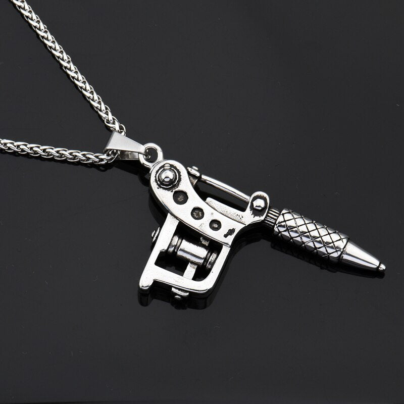 Black Knight Vintage mens cool Tattoo Machine pendant necklace 316 stainless steel hip hop punk personal necklace jewelry