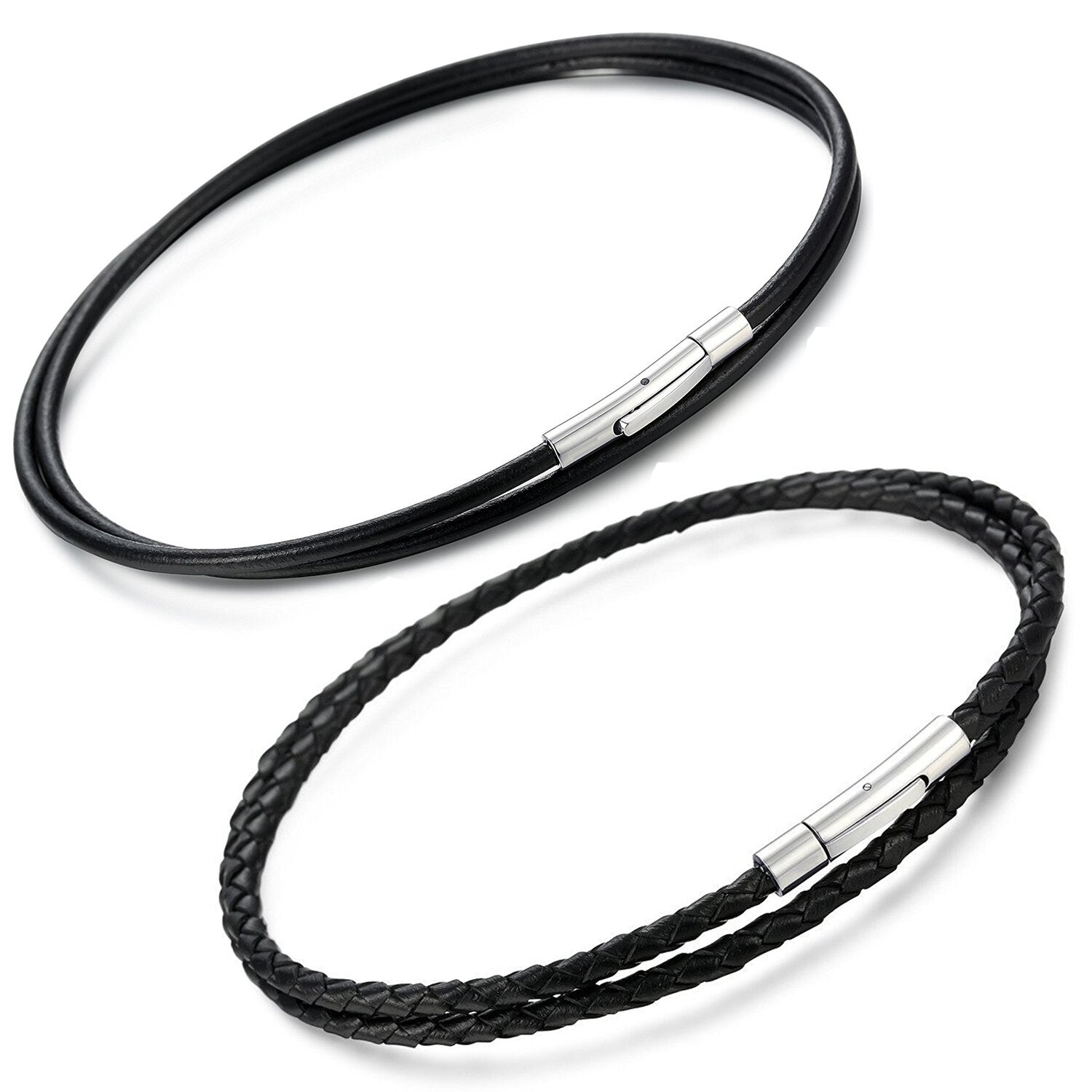 Black Leather Chain Necklace for Women Men Handmade Braid Rope Long Necklace Neck Pendant Chain Jewelry Gift