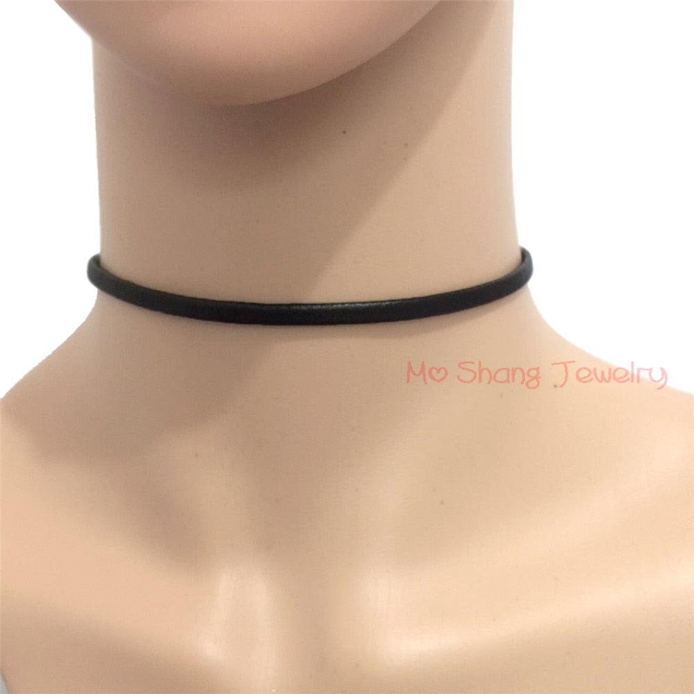Black Leather Choker  Trendy Necklace Simple Handmade Jewelry Gifts for Women Girls Gothic Style Collier