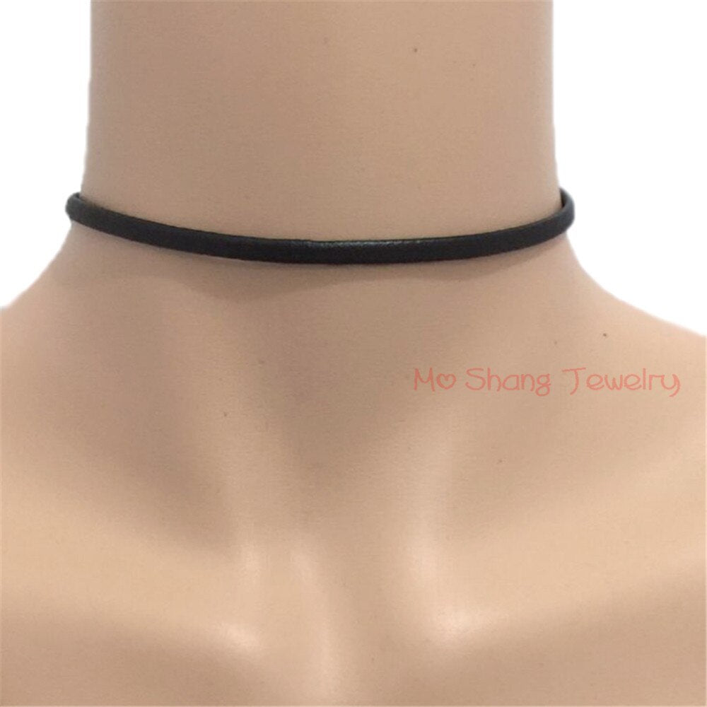 Black Leather Choker  Trendy Necklace Simple Handmade Jewelry Gifts for Women Girls Gothic Style Collier