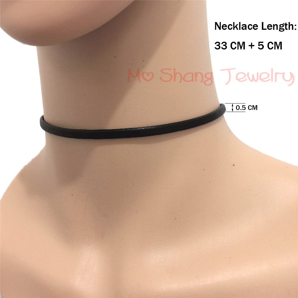 Black Leather Choker  Trendy Necklace Simple Handmade Jewelry Gifts for Women Girls Gothic Style Collier