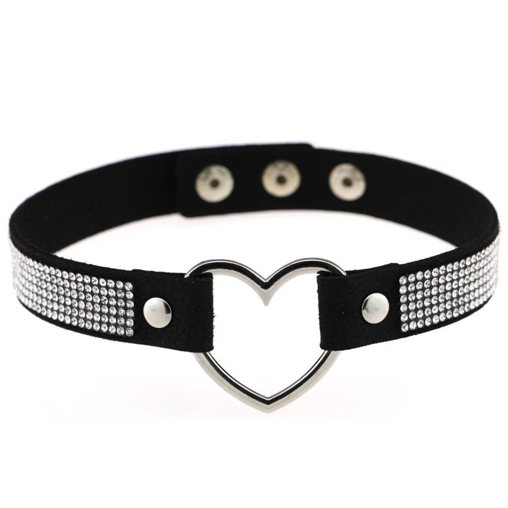 Black Leather Heart Rhinestone Choker Necklace Women Crystal Choker 2020 Statement chocker collar fashion jewellery
