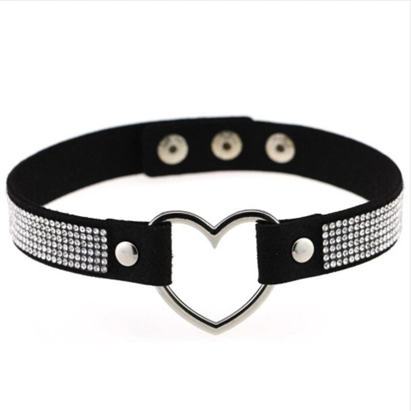Black Leather Heart Rhinestone Choker Necklace Women Crystal Choker 2021 Statement chocker collar jewellery