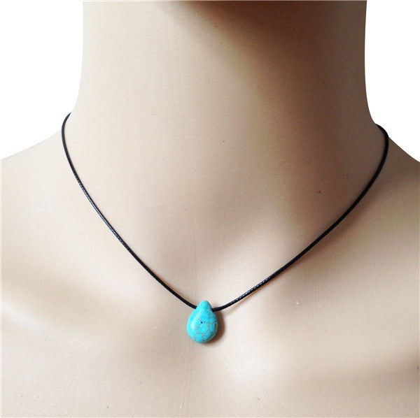 Black Leather Necklace Natural Pendant Ethnic Jewelry Handmade Long Leather Necklace Crystal Pendant Women Accessories