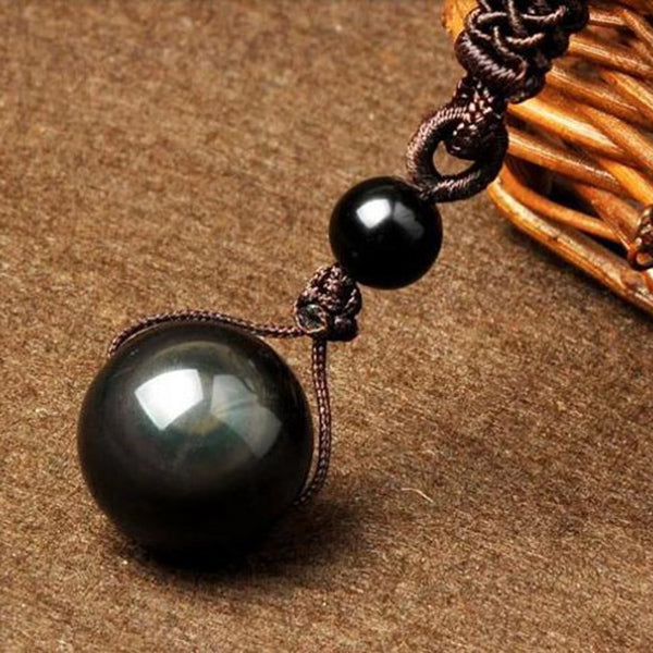 Black Obsidian Rainbow Eye Ball Natural Stone Pendant Necklace Transfer Lucky Love Crystal Power Jewelry For Women Men 18mm Bead