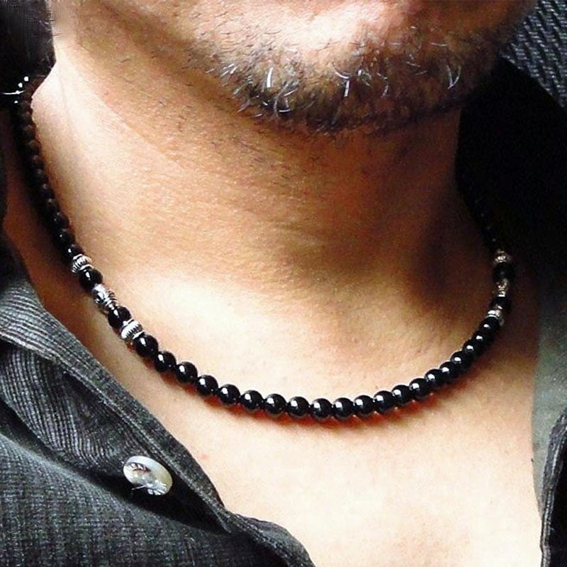 Black Onyx Mens Necklace, Handmade Onyx Jewelry for Men, Guys, Dads, Him, Mens Accessory