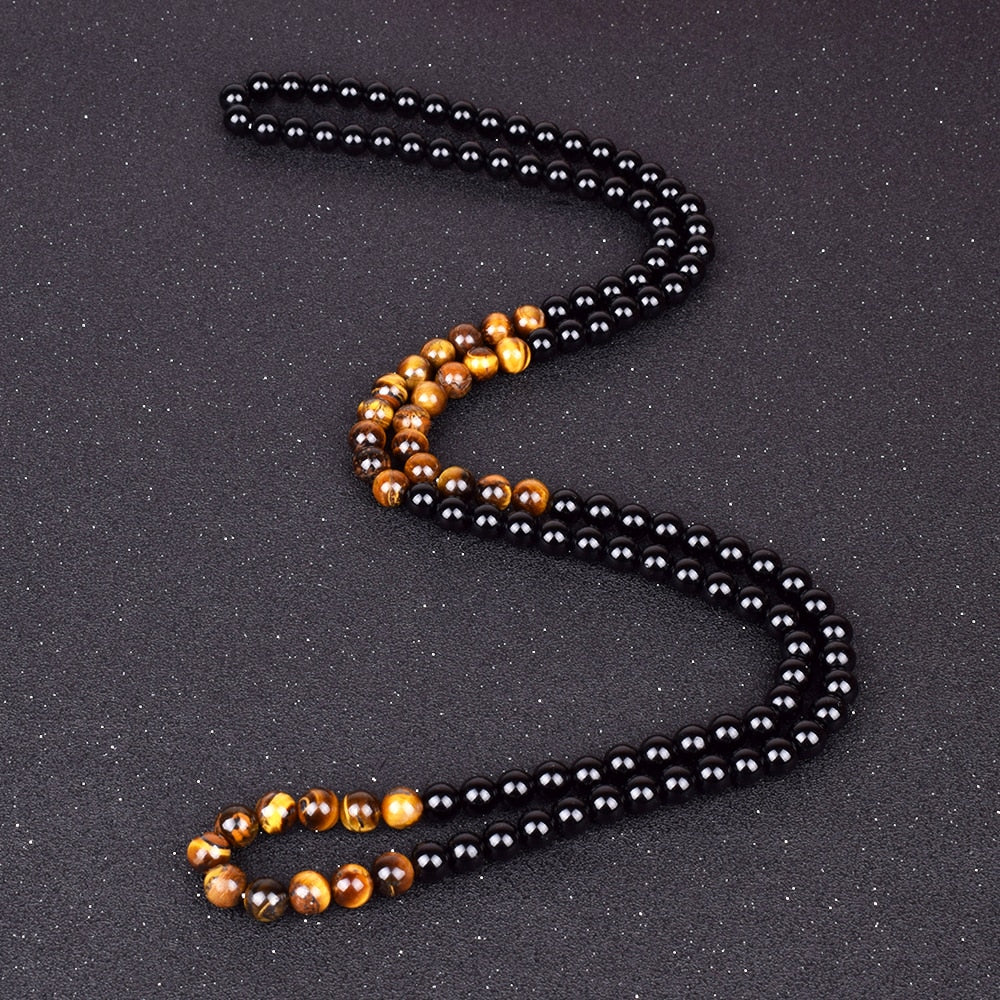 Black Onyxs Meditation Necklaces for Women Natural Tiger Eye Stone Obsidian Necklaces Men Yoga Prayer Handmade Jewelry