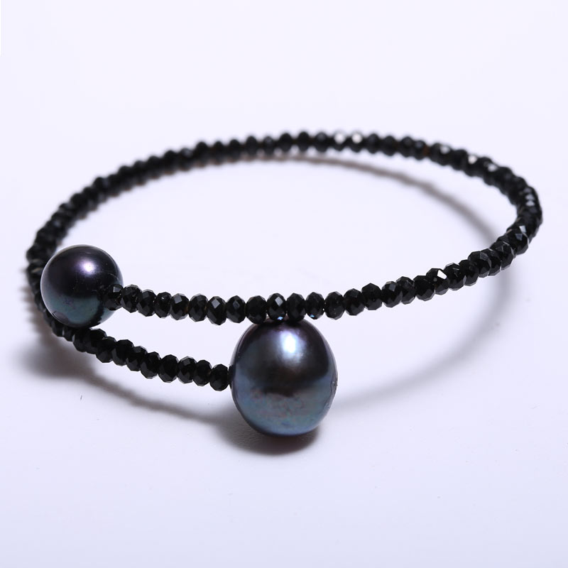 Black Pearl Bracelet Pearl Crystal Size 8 to 11 mm Diameter 3 mm Crystal, Holid Gifts