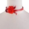 Black Red Women Handmade Leather Flower Punk Collar Choker Necklace Accessory