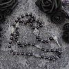 Black Rosary with Pentagram and Moon Pendant in Antique Silver, Gothic Necklace, Crescent, Black Beaded Necklace