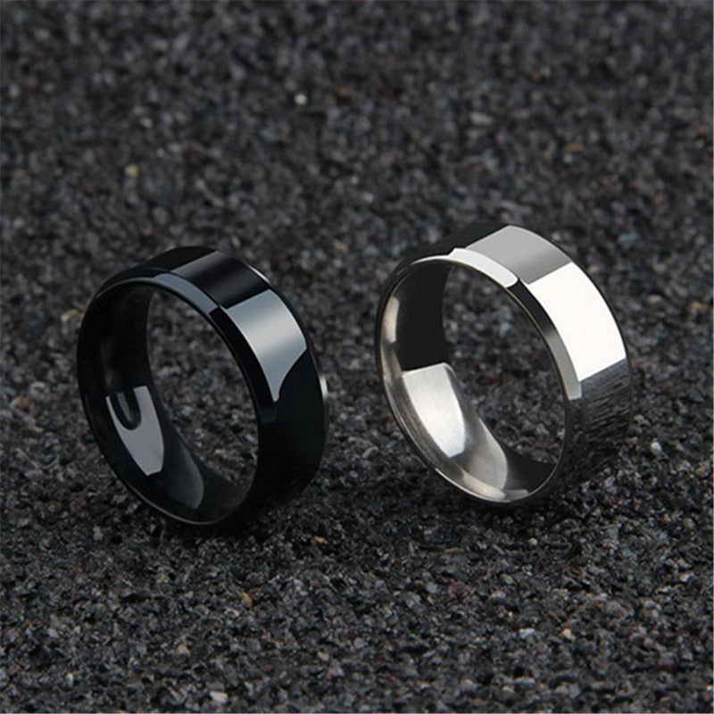 Black Silver Color Titanium Stainless Steel Ring Men Double Bevel Ring for Wedding Bands Accessories Women Male Couple Jewelry