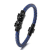 Black Skull Accessory Metal Charm Genuine Leather Braided Bracelet with Megnetic Clasp for Men Women