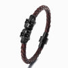 Black Skull Accessory Metal Charm Genuine Leather Braided Bracelet with Megnetic Clasp for Men Women