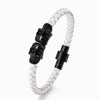 Black Skull Accessory Metal Charm Genuine Leather Braided Bracelet with Megnetic Clasp for Men Women