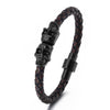 Black Skull Accessory Metal Charm Genuine Leather Braided Bracelet with Megnetic Clasp for Men Women