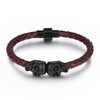 Black Skull Accessory Metal Charm Genuine Leather Braided Bracelet with Megnetic Clasp for Men Women