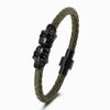 Black Skull Accessory Metal Charm Genuine Leather Braided Bracelet with Megnetic Clasp for Men Women