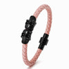 Black Skull Accessory Metal Charm Genuine Leather Braided Bracelet with Megnetic Clasp for Men Women