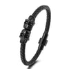 Black Skull Accessory Metal Charm Genuine Leather Braided Bracelet with Megnetic Clasp for Men Women