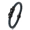 Black Skull Accessory Metal Charm Genuine Leather Braided Bracelet with Megnetic Clasp for Men Women