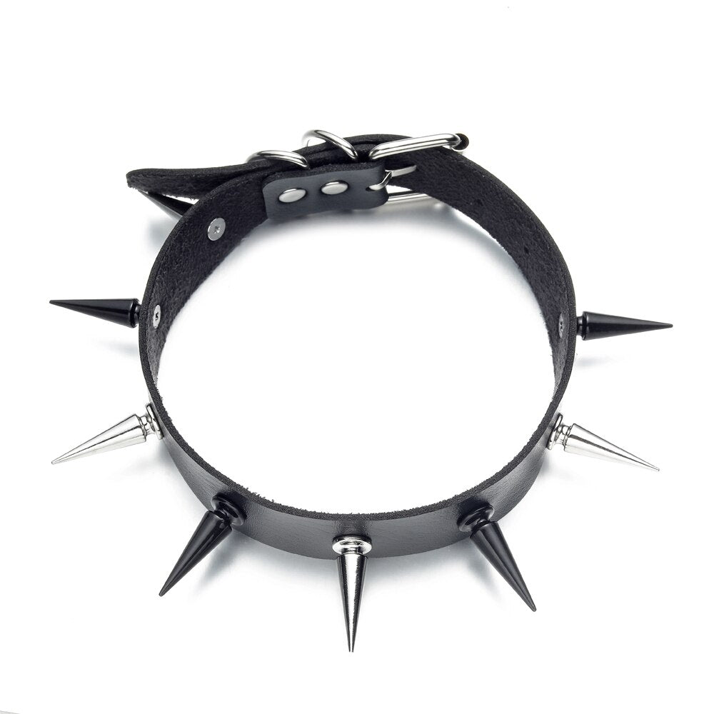 Black Spike Choker Punk Faux Leather Collar For Girls Handmade Chocker Goth Style Necklace Gothic Accessories