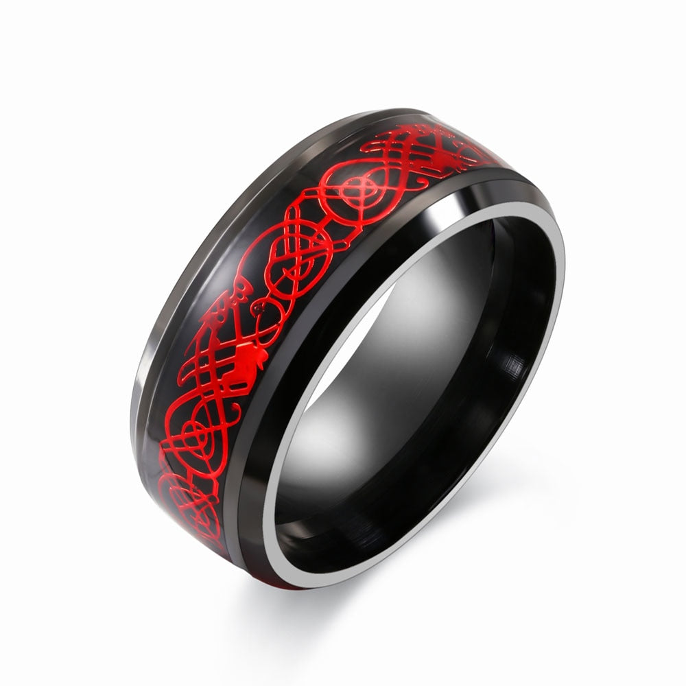 Black Stainless steel Ring Red Dragon Mens Womens Wedding Jewelry