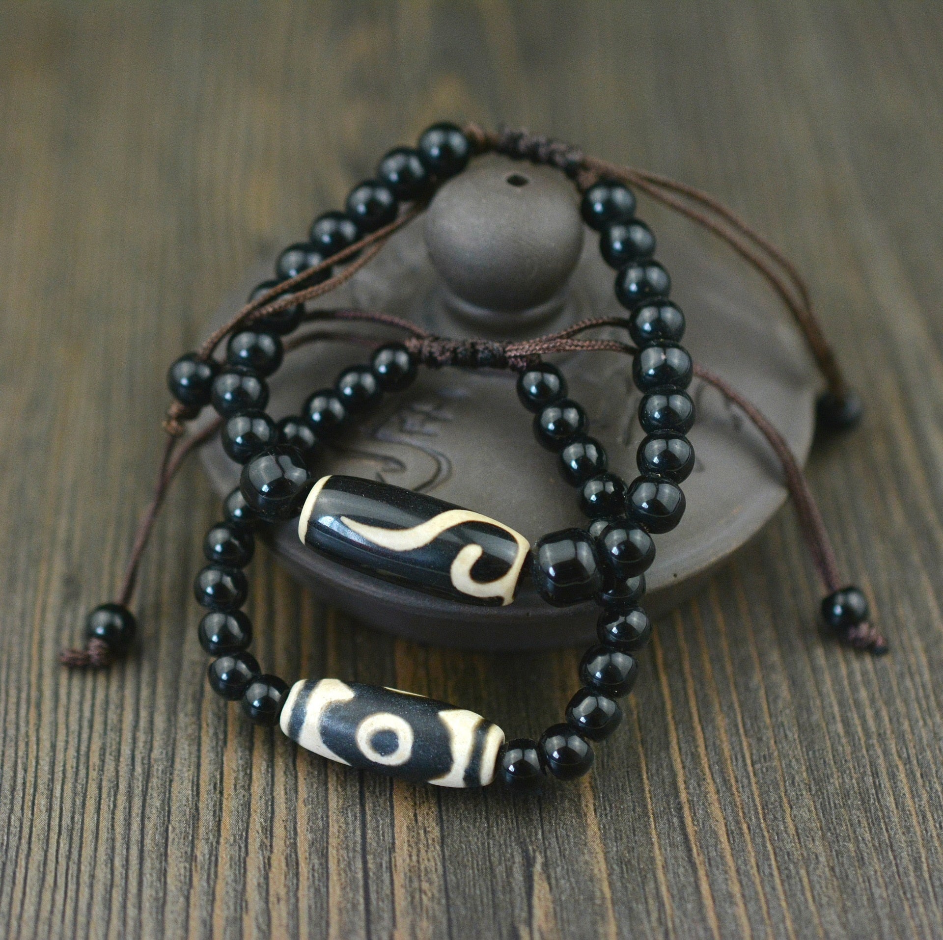 Black Stone Dzi Bracelet Men and Women Chain Adjustable Bracelet Great Quality Tibet Style Ethnic Fashion