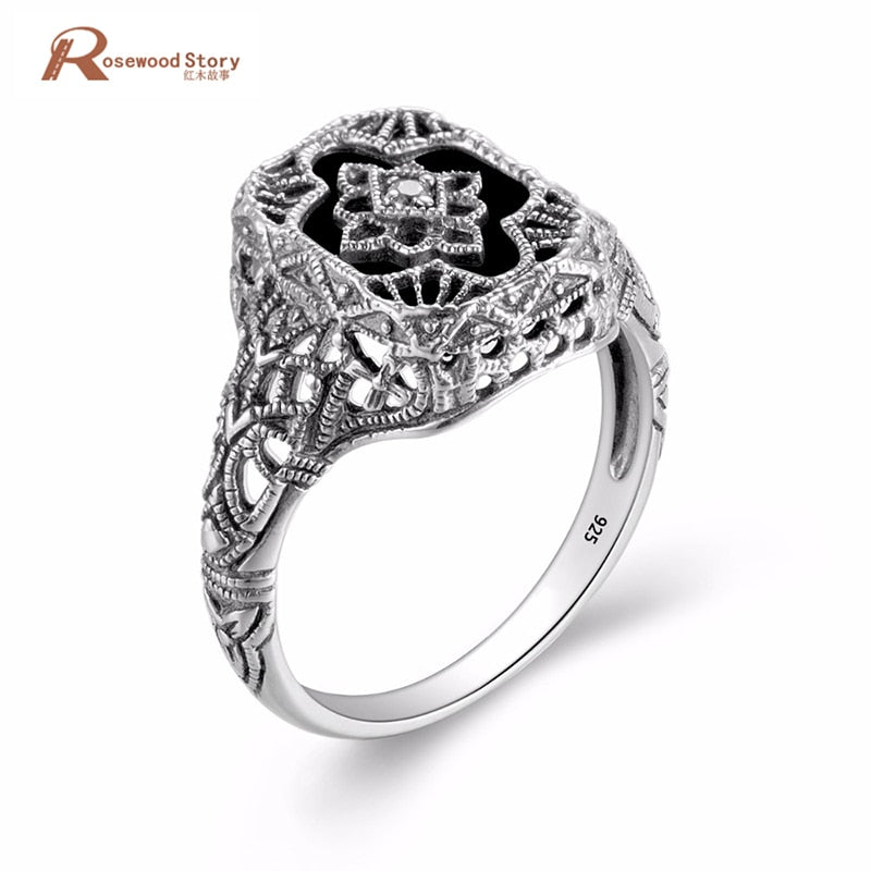 Black Stone Wedding CZ Rings Women Jewelry Soild 925 Silver Rose Cubic Zirconia Engagement Ring Female Anel bijoux Cute/Romantic