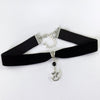 Black Velvet Choker Necklace, Gothic Victorian Black Cameo