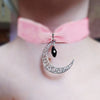 Black Velvet Crescent Moon Choker Wide Velvet Choker with Moon || Gothic Choker