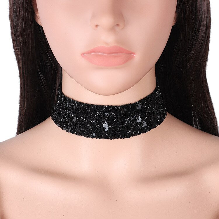 Black Velvet Sequins Chokers Necklaces for women Silver Color Golden Shining Collar Necklaces Wide Chokers Jewelry