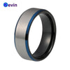 Black Wedding Ring Men Women Tungsten Ring Blue Bevel Edges Comfort Fit