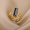 Black Zircon Rings for Women Open Adjustable Stainless Steel Chains Finger Ring 2023 Trend Wedding Jewelry Gift anillos mujer