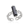 Black Zircon Rings for Women Open Adjustable Stainless Steel Chains Finger Ring 2023 Trend Wedding Jewelry Gift anillos mujer