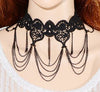 Black goth lace chain tassel necklace/kpop bridal wedding accessories /gros collier femme/neckless/colar/collana/bijoux