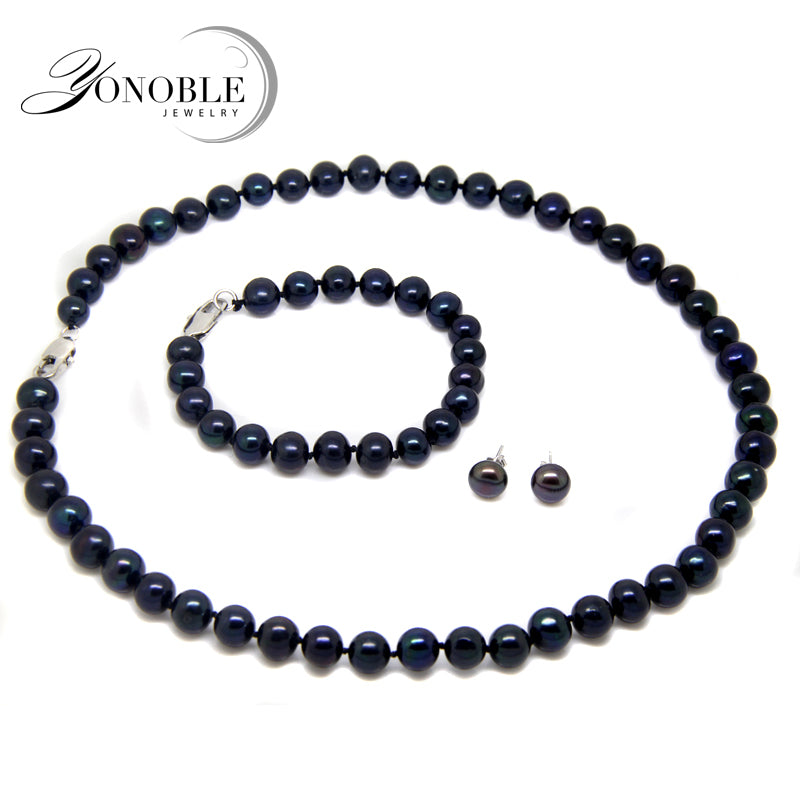 Black jewelry sets Pearl Jewelry Sets Women,925 sterling silver Earrings,Fine wedding Jewelry Sets Gifts