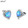 925 Sterling Silver Filled Blue Fire Heart Opal Stud Earrings For Women Fashion Jewelry Charming Birthstone Earrings Gift