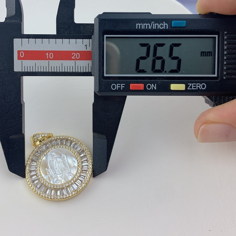 Blessing Round Virgin Guadalupe Pendant Necklace Colored Zircon Natural Shell Jewelry Necklaces for Women