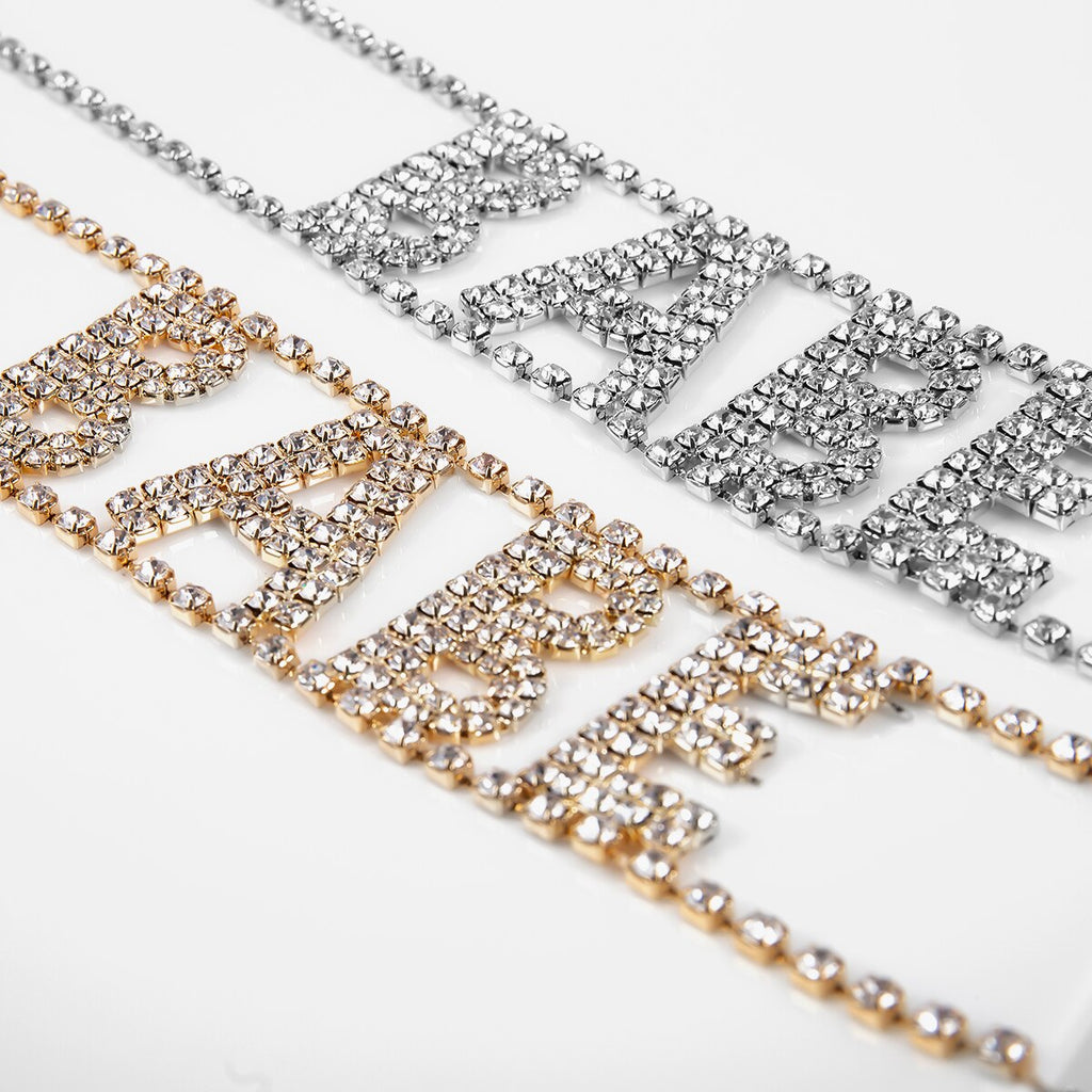 Bling BABE Crystal Rhinestone Choker Necklace Chain Gold Color Sexy Necklace for Women  Punk Collar Jewelry