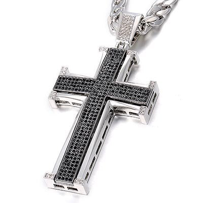 Bling Bling Cross Pendant Iced Out Black/White Crystal Charm Gold color Chain Men Necklace Father's Day Gift Hip Hop Jewelry