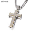 Bling Bling Cross Pendant Iced Out Black/White Crystal Charm Gold color Chain Men Necklace Father's Day Gift Hip Hop Jewelry