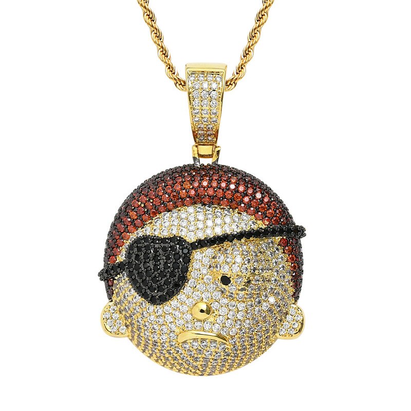 Bling Cartoon Boy Figure Pendant Necklace Iced Out AAA Zircon Anime Necklace Rap Hip Hop Jewelry