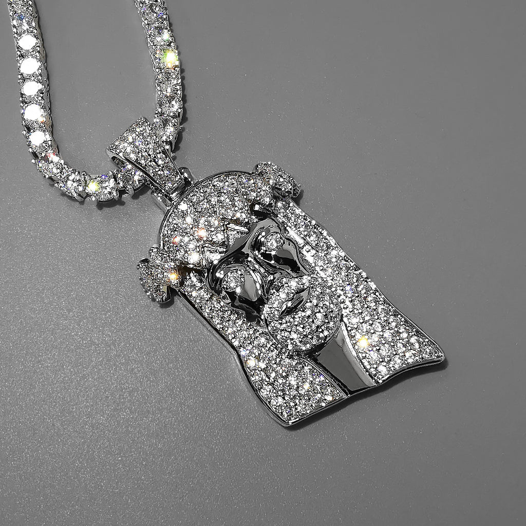 Bling Jesus Corolla Pendant Hip Hop Necklace With Tennis Chain CZ Stone Necklace For Man Women