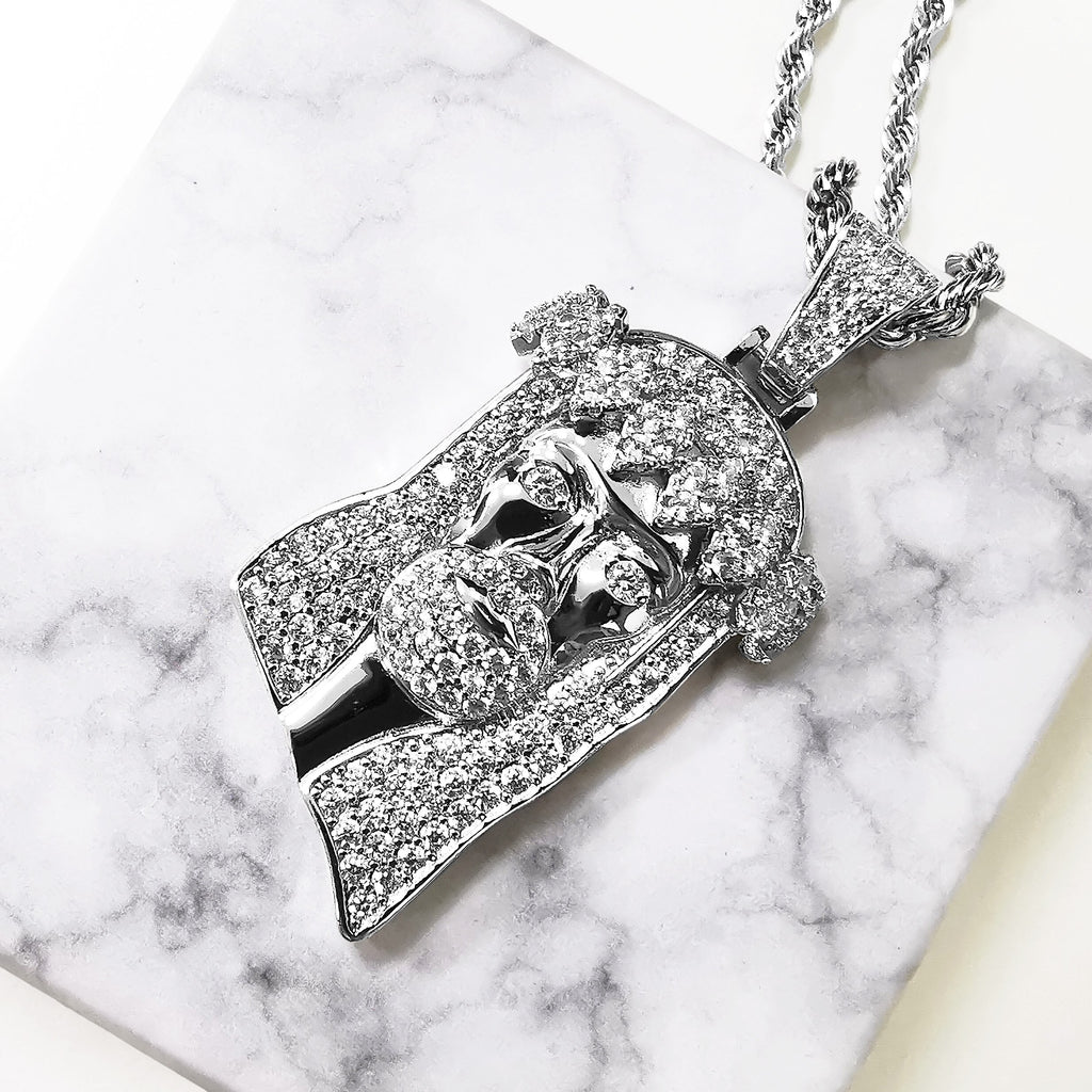 Bling Jesus Corolla Pendant Hip Hop Necklace With Tennis Chain CZ Stone Necklace For Man Women