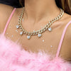 Bling Rhinestone Hip Hop Cuban Link Chain Choker Necklace for Women Iced Out Full Crystal Heart Pendant Romantic  Jewelry