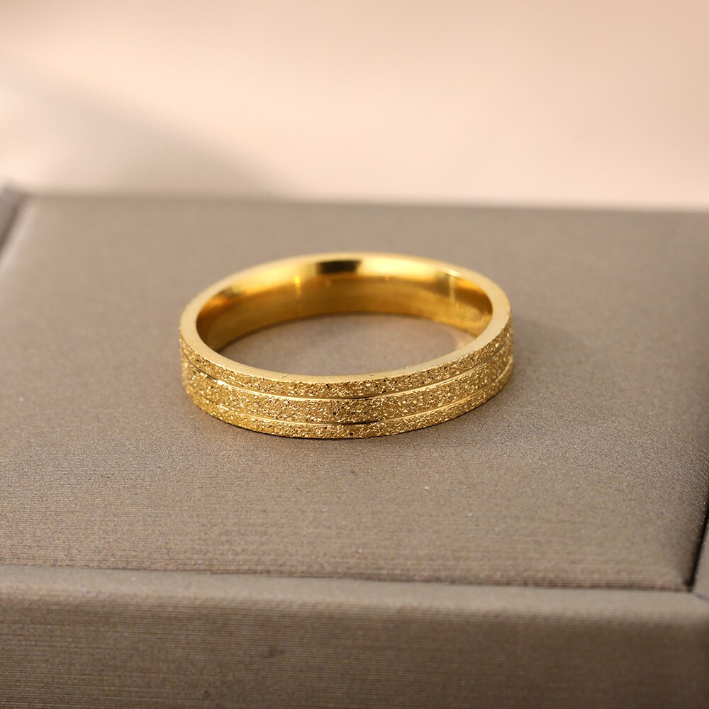 Bling Scrub Finger Ring Stainless Steel Gold Color Couple Rings For Women Wedding Band Engagement Aesthetic Jewerly anillos