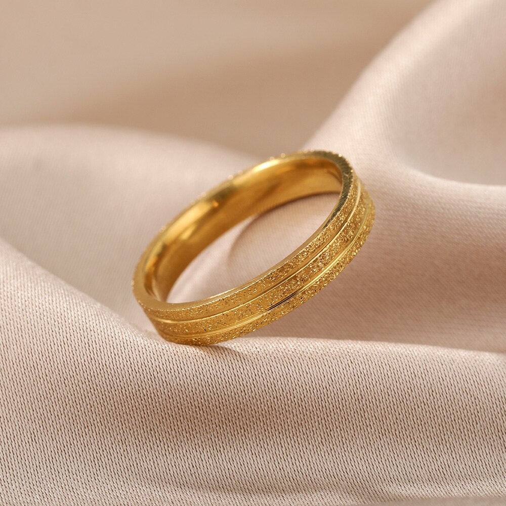 Bling Scrub Finger Ring Stainless Steel Gold Color Couple Rings For Women Wedding Band Engagement Aesthetic Jewerly anillos