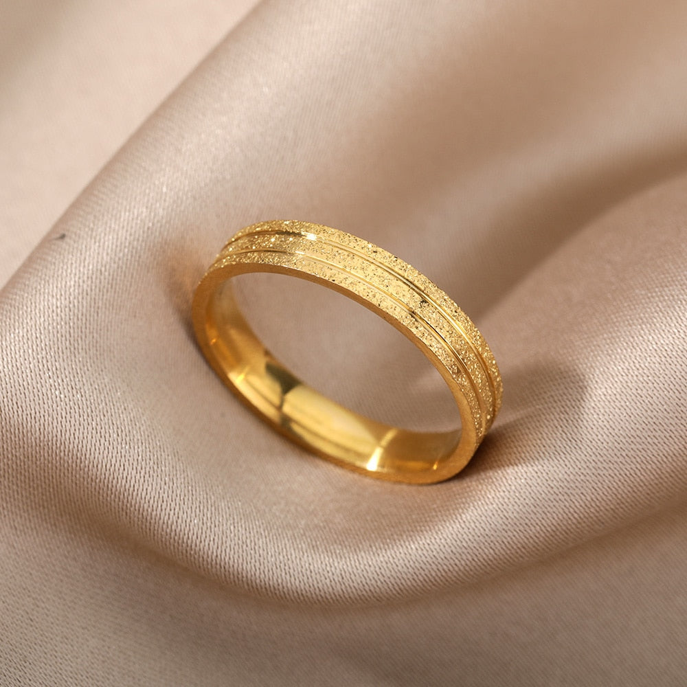 Bling Scrub Finger Ring Stainless Steel Gold Color Couple Rings For Women Wedding Band Engagement Aesthetic Jewerly anillos